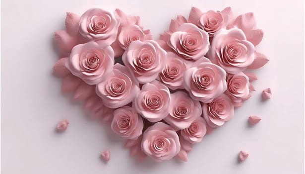 Saint Valentine's Day concept. Heart made of pink roses, symbol of love, valentine's day or wedding flowers, isolated on brightly background High quality image