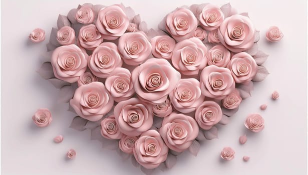 Saint Valentine's Day concept. Heart made of pink roses, symbol of love, valentine's day or wedding flowers, isolated on brightly background High quality image