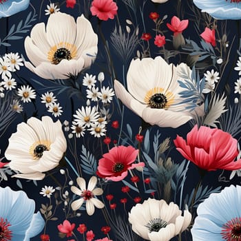 Seamless pattern tile background flowers and floral leaves plants. High quality photo