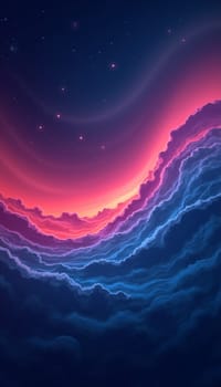 A stunning display of colorful clouds stretches across the horizon, showcasing vibrant pink and blue shades as sunset light bathes the sky - Generative AI