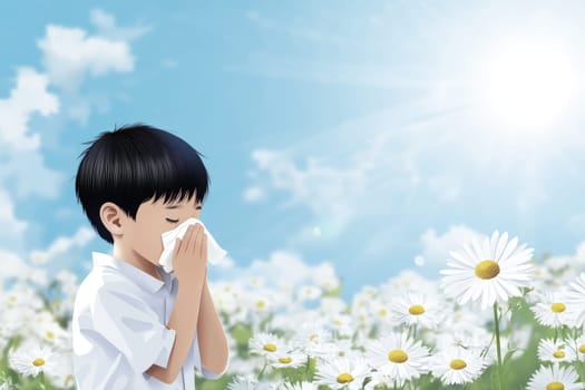Allergy to plants concept: seasonal bloom, floral trigger, respiratory irritation, red eye, nasal sneeze, environmental factor, pollen spread, immune defense, sensitive symptom, spring condition