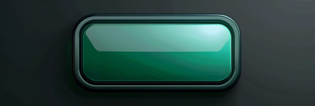 Bright green button with a glossy shine on a dark background, smooth and shiny