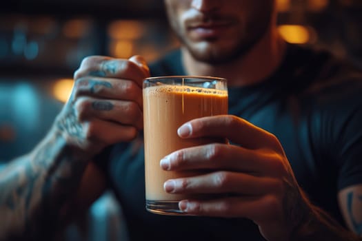 Fitness fuel: protein shake, energizing drink, muscle repair, wellness boost, recovery support, athletic nourishment, post exercise refreshment, balanced intake, health enhancing formula