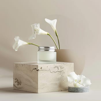 Cosmetic cream in a glass jar. Skin care concept. Background for beauty products