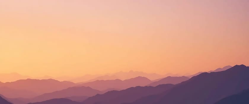 Sunset's gentle embrace paints the sky with pastel hues, as layered mountains stand in silent reverie. A tranquil serenity washes over, evoking calm and introspection.