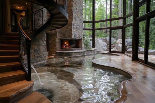 Biophilic interior: harmony of natural forms, cozy textures and innovative design in living space.