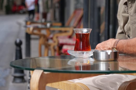 Traditional turkish tea on white table