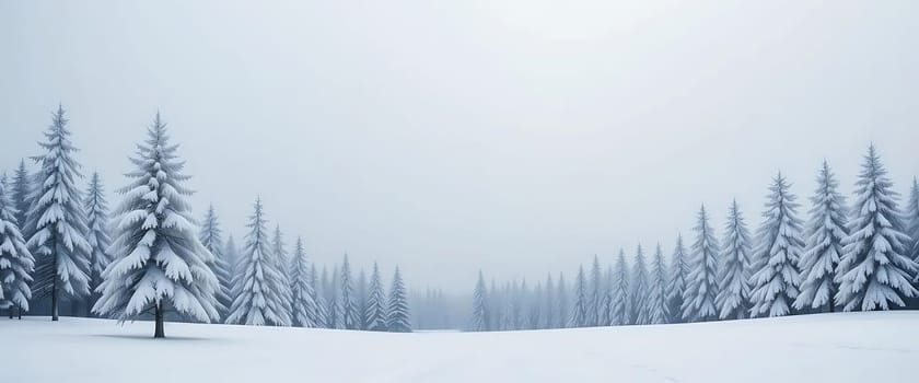 Snow-kissed pines stand sentinel in a hushed, winter's embrace. The world quiets beneath a veil of soft, white silence. A serene, icy whisper echoes through the forest, evoking a peaceful solitude that chills and calms the soul.
