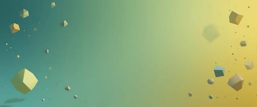 Floatingin a serene, dreamlike expanse, geometric fragments drift through a calming gradient of teal and gold. Each shape, suspended in tranquil stillness, evokes a sense of gentle wonder and quiet introspection.