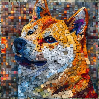 A creative art piece capturing the essence of a Felidae carnivore with whiskers and a fawn snout. This painting showcases the beauty of small to mediumsized cats in a colorful mosaic