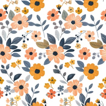 A creative arts product featuring a seamless floral design pattern with orange flowers, aqua leaves, and electric blue accents on a white background. Perfect for adding art to any space