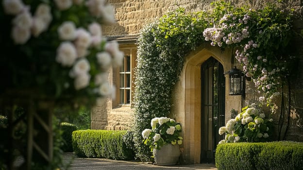 Cotswolds cottage and garden in the English countryside style, modern architecture and design idea