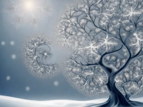 winter tree snow landscape nature blue white background. High quality illustration