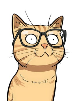 Adorable cartoon cat wearing glasses, perfect for funny and cute designs