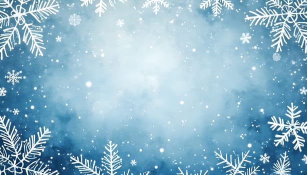 A soft, blue watercolor background with delicate snowflakes, perfect for winter and Christmas-themed designs, with copy space.