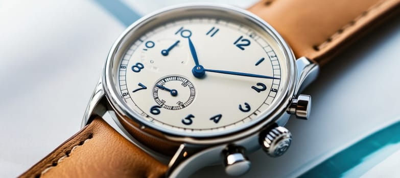 Stylish wristwatch with leather band indicating precise time, showcasing elegance and craftsmanship