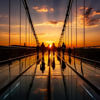 A beautiful golden hour photo capturing a pedestrian walking past a modern glass building, highlighting stunning light and reflections.