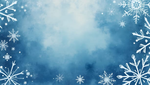 A soft, blue watercolor background with delicate snowflakes, perfect for winter and Christmas-themed designs, with copy space.