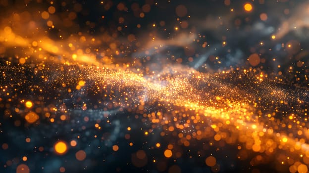 The scene resembles a vast galaxy floating in the atmosphere, with numerous sparks resembling automotive lighting creating a fiery display in the sky