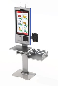 Payment terminal kiosk isolated on white background. 3D illustration.