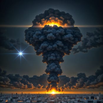 a large column of smoke after an explosion at night. High quality photo