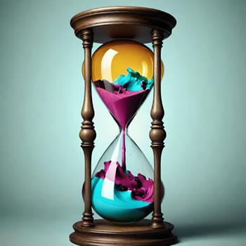 hourglass orange green sand time simbol object . High quality 3d illustration