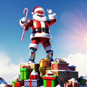 Santa Claus stands with gifts, new year christmas holiday . High quality illustration