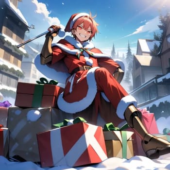 Santa Claus stands with gifts, new year christmas holiday . High quality illustration