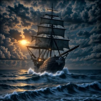 Sailboat under the full moon. High quality photo