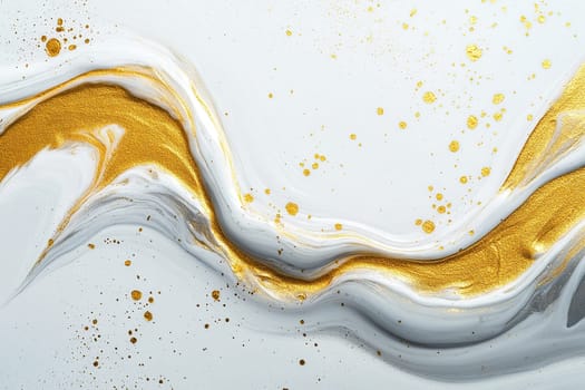 White background with streaks of pearlescent glaze with gold dusting and half of pure white background