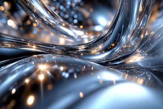 Abstract bright background with reflection of golden light glare on metal surface.
