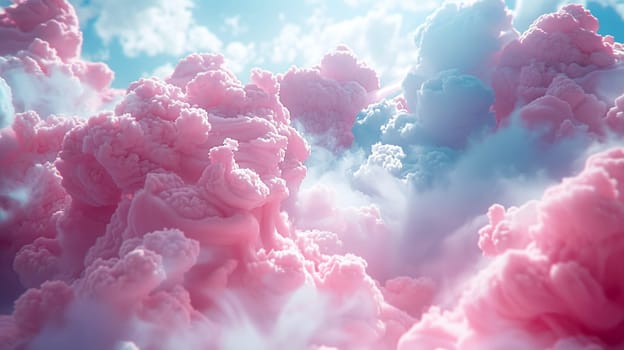 Abstract 3D render of fluffy blue and pink clouds with a soft texture, AI generated