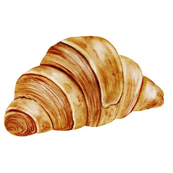 Croissant watercolor. Hand drawn illustration fresh french bun. Food clip art. Ideal for bakery prints, postcards and pastry shop posters. High quality illustration