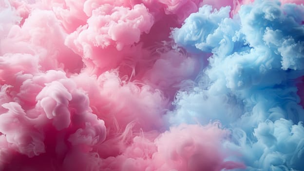 Abstract 3D render of fluffy blue and pink clouds with a soft texture, AI generated