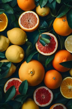 A variety of citrus fruits, including Valencia oranges, Clementines, Rangpurs, and Bitter oranges, are displayed on the table. These natural foods are rich in flavor and nutrients