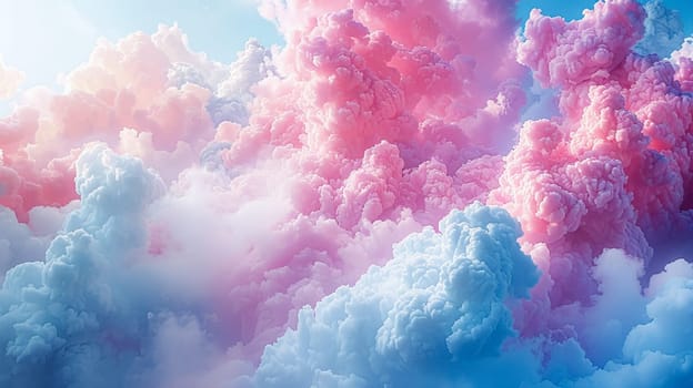 Abstract 3D render of fluffy blue and pink clouds with a soft texture, AI generated