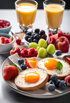 A vibrant and healthy breakfast featuring fruits, grains, and nuts, beautifully arranged, perfect for energizing mornings and wellness lifestyles.