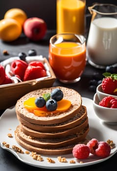 A vibrant and healthy breakfast featuring fruits, grains, and nuts, beautifully arranged, perfect for energizing mornings and wellness lifestyles.