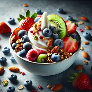Artful Yogurt Bowl with Fresh Fruits and Crunchy Nuts