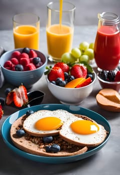 A vibrant and healthy breakfast featuring fruits, grains, and nuts, beautifully arranged, perfect for energizing mornings and wellness lifestyles.
