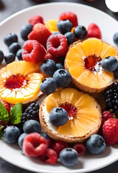 A vibrant and healthy breakfast featuring fruits, grains, and nuts, beautifully arranged, perfect for energizing mornings and wellness lifestyles.