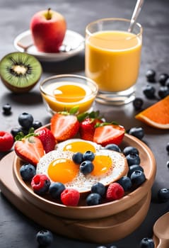 A vibrant and healthy breakfast featuring fruits, grains, and nuts, beautifully arranged, perfect for energizing mornings and wellness lifestyles.