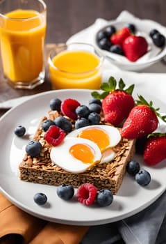 A vibrant and healthy breakfast featuring fruits, grains, and nuts, beautifully arranged, perfect for energizing mornings and wellness lifestyles.