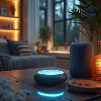 A futuristic smart home featuring advanced IoT devices seamlessly connected and controlled by a voice assistant for ultimate convenience.