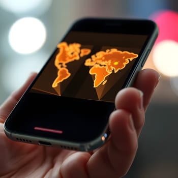A close-up view of a smartphone displaying vibrant holographic projections, highlighting futuristic technology, innovation, and interactive digital advancements.