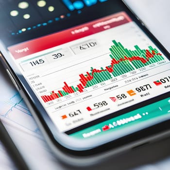 A close-up view of a smartphone screen displaying real-time digital finance stock market data, highlighting modern financial technology.