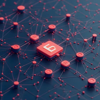 A 3D illustration showcasing a blockchain network with interconnected nodes, representing secure, decentralized, and digital connectivity.