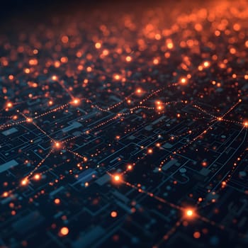 An abstract representation of data streams forming a glowing grid of dots and lines, illustrating futuristic digital connections.