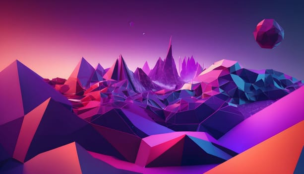 Abstract digital art featuring randomly arranged polygons, creating futuristic and geometric landscapes full of depth and complexity.
