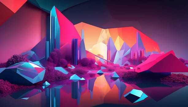 Abstract digital art featuring randomly arranged polygons, creating futuristic and geometric landscapes full of depth and complexity.
